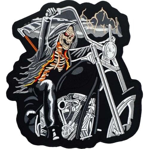 Death sickle motorcycle large backing Embroidered Sewing Label punk biker Patches Clothes Stickers Apparel Accessories Badge