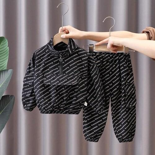 Children Spring Autumn Clothes Cotton Baby Boys Girls Full Printe Letters Jacket Pants 2Pcs/Set Fashion Toddler Casual Tracksuit