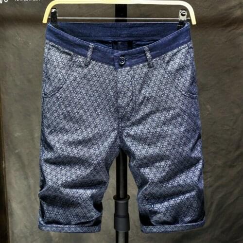 [superior Quality] Denim Shorts Mens Capris Blue Plaid Korean Loose Straight Pants Casual Biker Jeans Men Hip Hop Streetwear