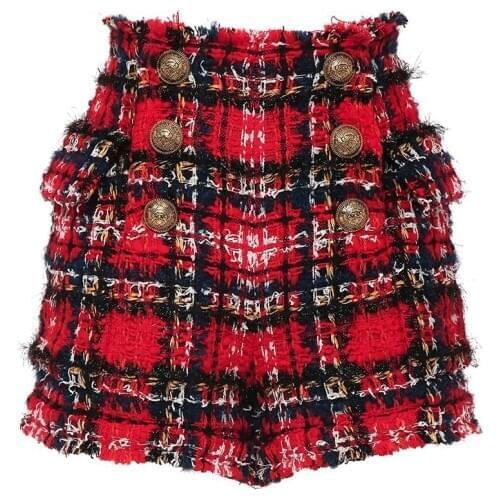 HIGH STREET Newest 2021 Designer Shorts Womens Fringed Tassel Plaid Tweed Shorts