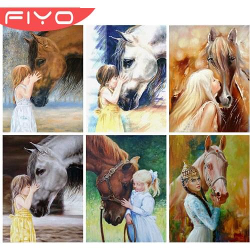 FIYO 5D DIY Diamond Painting Horse Mosaic Full Square/Round Girl Portrait Diamond Embroidery Cross Stitch Home Hanging Pictures