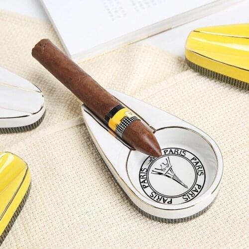 Cigar Gadgets Ceramic Cigar Ashtray Single Cigar Holder Round Ash Slot 4 Colors Yellow Tobacco Cigarette Ashtray Gift Box