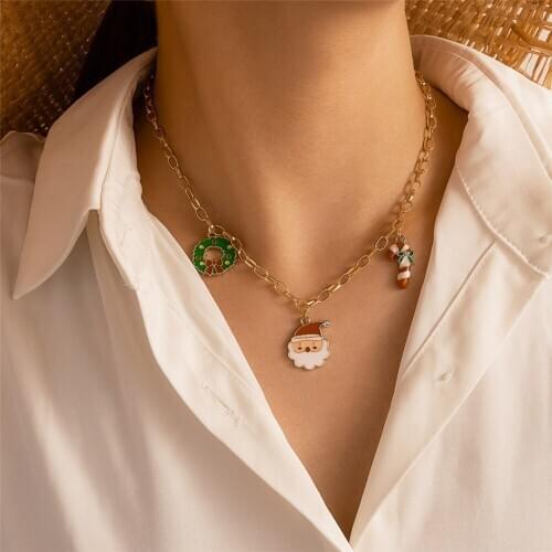 LIMARIO Christmas Multilayer Crystal Santa Claus Pendant Necklace Women Gold Color Snowman Socks Choker Necklaces Jewelry New