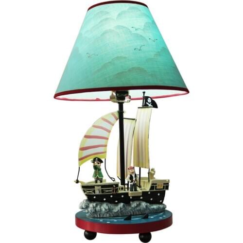 Cartoon Pirate Boat Table Lamps Bedroom Bedside Mediterranean Childrens Room Cute Decoration Study Room Table Lights Fixtures