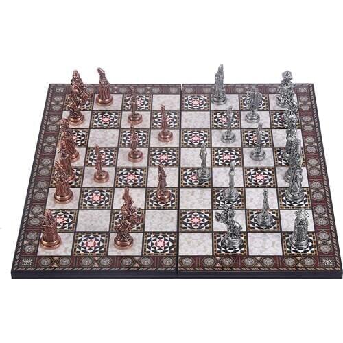 Ottoman vs Byzantine Figures Metal Chess Set,Handmade Pieces and Mother-of-Pearl Patterned Wood Chess Board King 7.5 cm