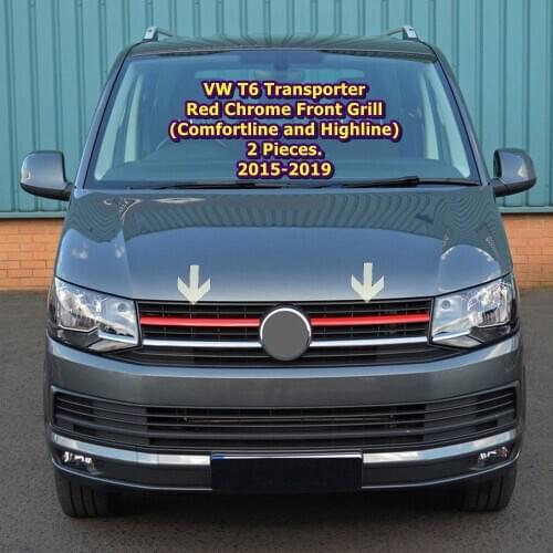 VW T6 Transporter Red Chrome Front Grill (Comfortline and Highline) 2 Pieces. 2015-2019 ISO9001 / 2008 A + Quality modified