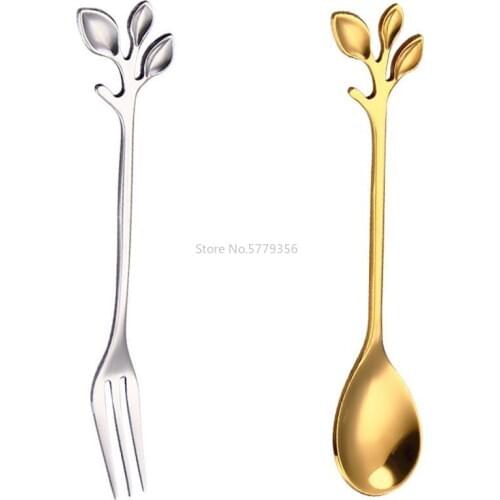 Durable Stainless Steel Spoon Creative Branch Leaves Spoon/Fork Coffee Stirring Spoon Christmas Gift Kitchen Dining Tableware