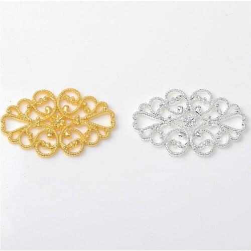 SEA MEW 10 PCS 26*40mm Metal Alloy Gold Silver color Hollow Out Flowers Connectors Charm For Jewelry Making
