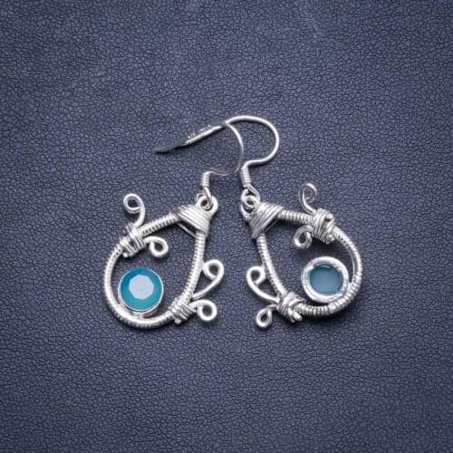 Natural Chalcedony Handmade Unique 925 Sterling Silver Earrings 1.5" X4445