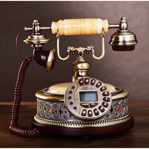 Yellow Jade Antique Landline Phone Home Telephone with Rhinestones, DTMF/FSK Caller ID, 16 Ringtones, Adjustable LCD Brightness