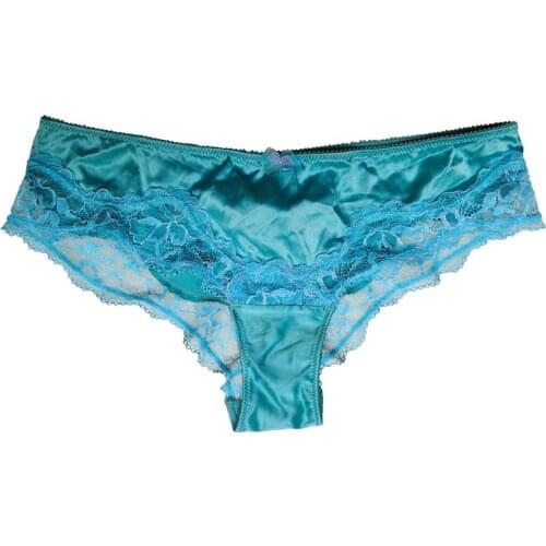Blue Bow Lace Satin Comfortable Low Rise Panties Women Briefs Female Underwear Sexy lingerie Gift 2pcs set BR052