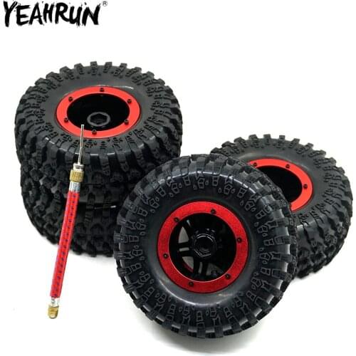 YEAHRUN 4Pcs 2.2inch Plastic Beadlock Wheel Rims with Inflatable Rubber Tyre Tires For 1/10 RC Rock Crawler Car