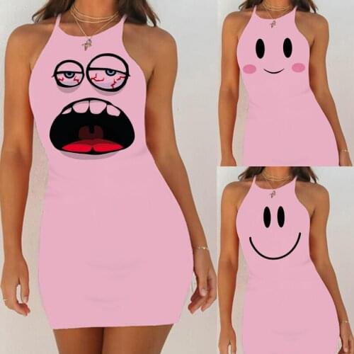 Sexy Nightie Sleepwear Funny Emoticons Print Night Dress 2021summer Women Nightgown Slim Pack Hip Sleeveless Female Sleepshirts