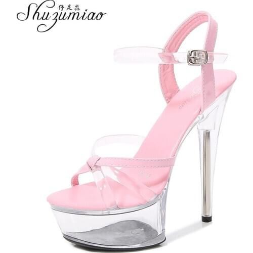 Shuzumiao 2020 Summer Sandals Women Clear Heel Platform High Heels Transparent Female Nightclub Shoes Wedding Dress Bride Shoes