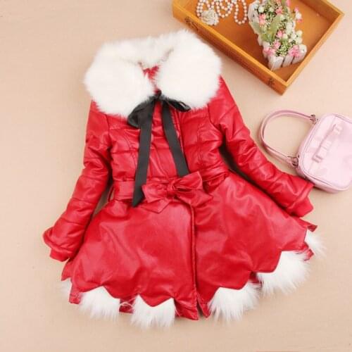 Girls Winter Coat 2019 New Year Winter Children Clothing Princess Girls Leather Coat High-end Fur Collar Baby Girl Clothes 3-15Y