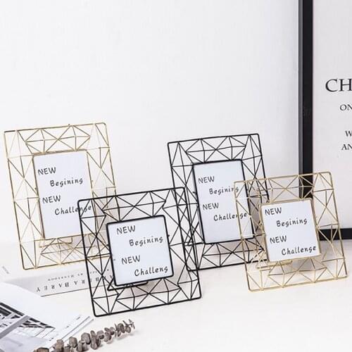 1Pc 4/6 Inch Nordic Metal Glass Photo Frame Geometric Desktop Landscape Portrait Holder Living Room Home Decors