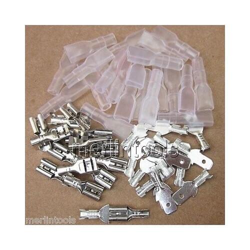 100 Set 4.8mm Crimp Terminal Female & Male Spade Connector + Case