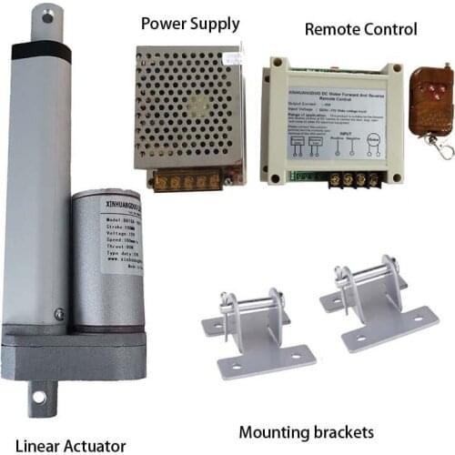 12V DC Linear Actuator with Remote Control +Power Supply+Bracket Stroke 450mm 550mm 650mm for Diy Push Door Window