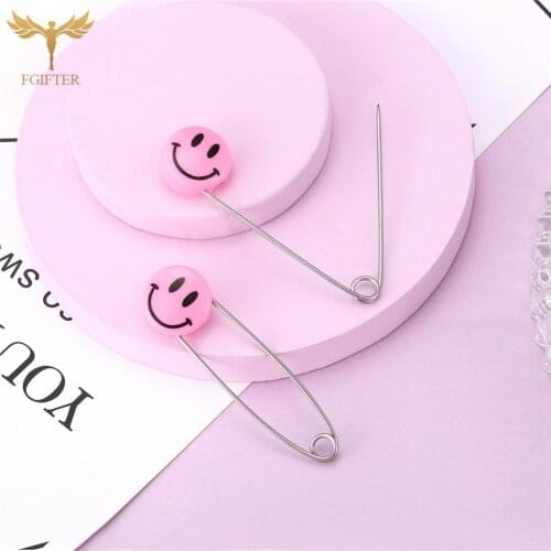 2pc Double Safty Pin Earrings 7 Colors Plastic Stainless Steel Pin 2021 Woman Hip Hop Ear piercing Jewelry Accessory Smile Gift