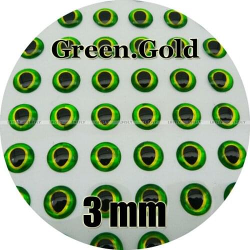 3mm 3D Green.Gold / Wholesale 900 Soft Molded 3D Holographic Fish Eyes, Fly Tying, Jig, Lure Making