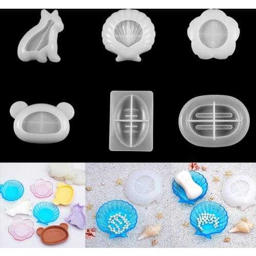 6 Styles Cute Silicone Molds Mirror Tray Soap Dish UV Epoxy Resin Salver Casting Mould For DIY Jewelry Making Crafts Creative