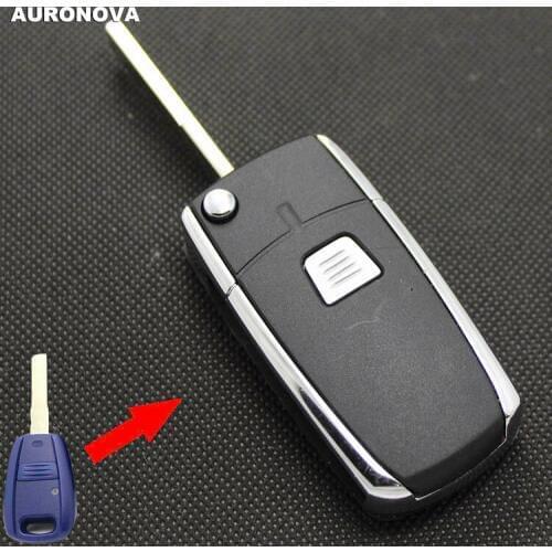 AURONOVA New Upgrade Folding Key Shell for Fiat Siena Palio Punto SIP22 Blade 1 Button Replace Car Key Black Case