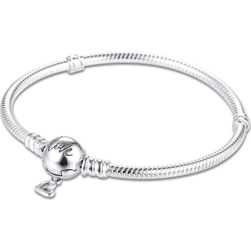 Moments Freehand Heart Clasp Christmas Gift Wholesale Wife 100% Real Silver S925 Sterling Snake Chain Bracelets for Women