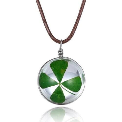 3PCS 25MM Lucky Four Leaf Clover Necklace Dried Flowers Pendants Diy Pressed Flower Necklace For women