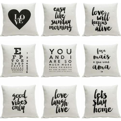 English Word Letter Pillow Case 45*45 CM Throw Pillowcase Cotton Linen Printed Pillow Covers Home Office Sofa Seat Decor