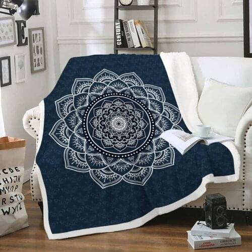 Fanaijia Double layer mandala fleece throw blanket for sofa blankets Keep warm faux fur bohemian blanket bed