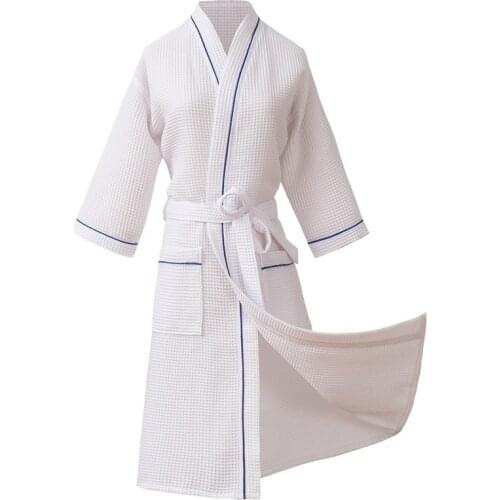 Spring And Summer New Women 100% Cotton Solid Waffle Robe Bathrobe Soft Men Japanese Kimono Bathrobes Lovers Hotel Robes
