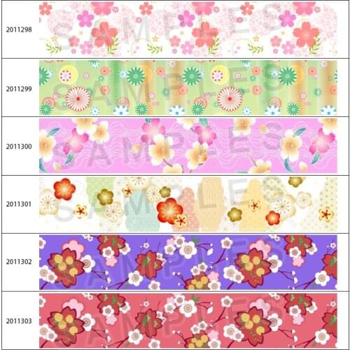 Hefeng Style 10yds Japan Sakura Flowers Printed Grosgrain/Satin Ribbon