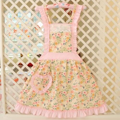 Cotton Aprons For Woman Lovely Household Kitchen Princess Maid Korean Skirt Household Goods Cleaning Apron Outsides BBQ