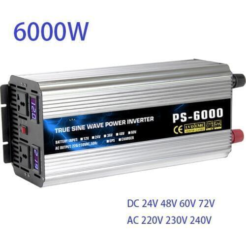 6000W DC 24V 48V 60V 72V To AC 220V 230V 240V Pure Sine Wave Power Inverter double LED Display with AC charger and UPS function