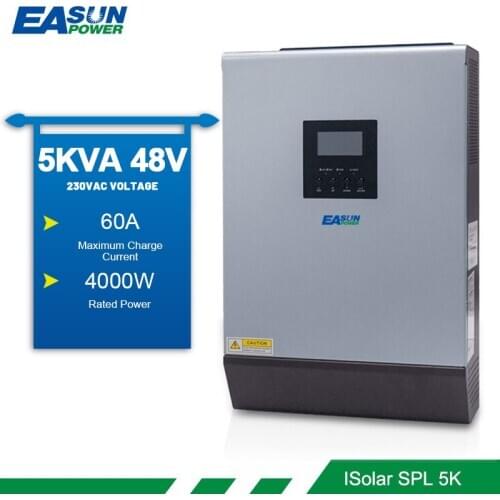 EASUN POWER Solar Inverter 5KVA 4000W 48V 220v 50/60HZ Pure Sine Wave Built-in PWM 50A Charge Controller 60A Battery Charger