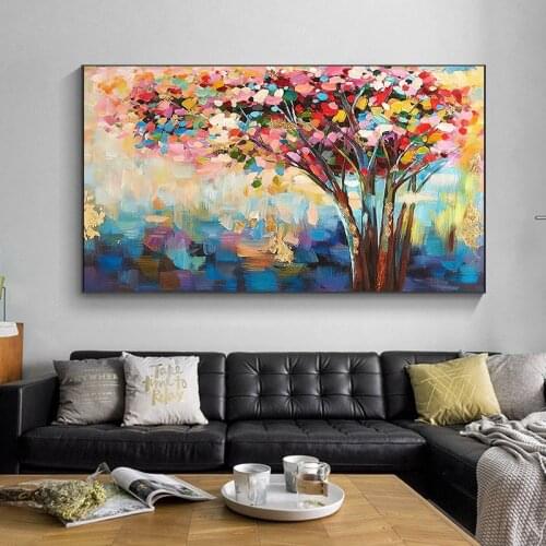 Modern Oil Painting Printed on Canvas Tree Flower Landscape Posters and Prints Wall Picture for Living Room Interior Home Decor