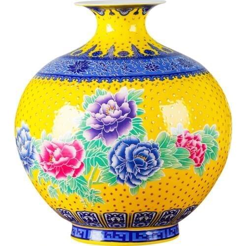 Jingdezhen Classical Pomegranate Vase Peony Porcelain Modern Vintage Flower Vase Ceramic Flower Christmas Decoration