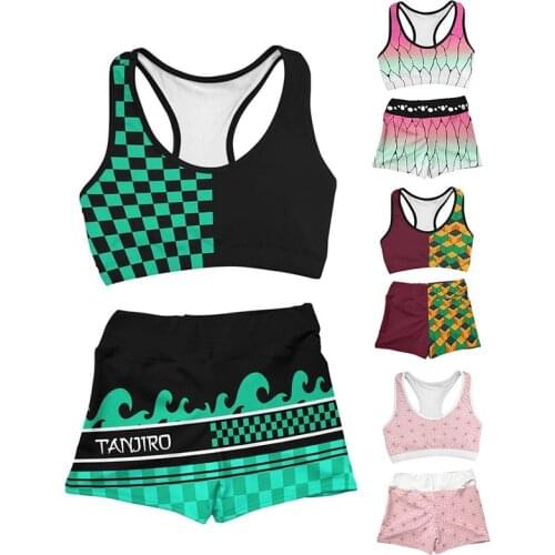 Anime Demon Slayer Kamado Tanjirou Cosplay Costumes Sexy Swimsuit Teens Shirt Sportswear Sweatpants Beach Shorts Swimming Pants