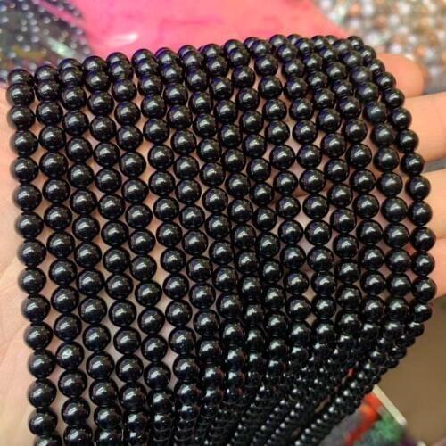 Round black tourmaline stone beads natural gemstone beads DIY loose beads for jewelry making strand 15" wholesale