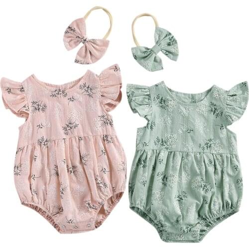 0-24M Summer Flower Newborn Infant Baby Girls Romper Ruffles Floral Sleeveless Jumpsuit Sunsuit Costumes Outfits