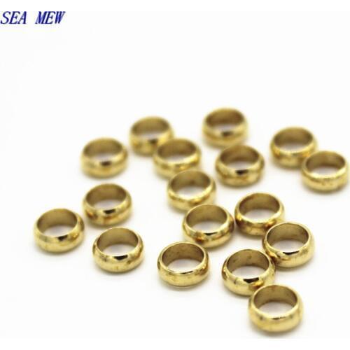 SEA MEW 100 PCS 5mm 6mm 7.5mm 8mm 10mm Metal Raw Brass Round Spacer Beads DIY Hole Bead For Jewelry Making