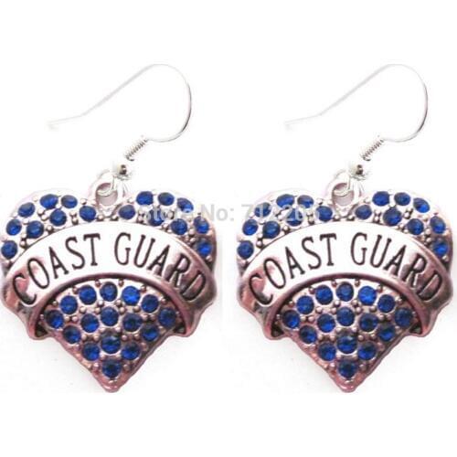 Fashion 30pair a lot rhodium plated Coast Guard Blue Crystal Heart Earrings(E100071)