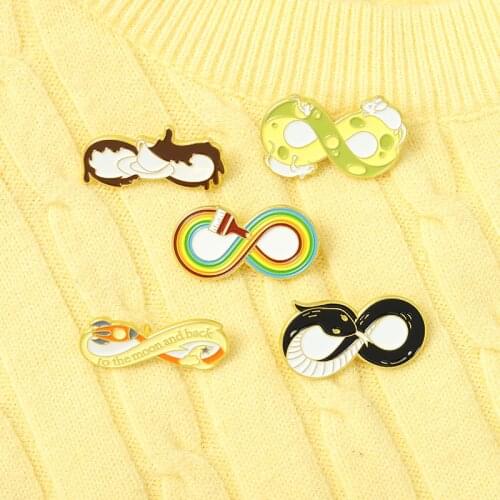 Cartoon Unlimited Symbol Enamel Pins Moon Snake Coffee Cheese Brush Rocket Brooch Lapel Badge Bag Jewelry Gifts For Kid Friend