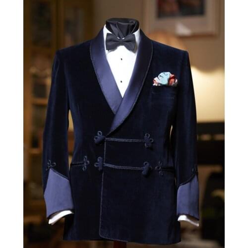 Custom Blazer Navy Blue Velvet Men Suit Slim Fit Tuxedo Groom Prom Wedding Suits Velvet Jacket Only One Piece For Men Coat