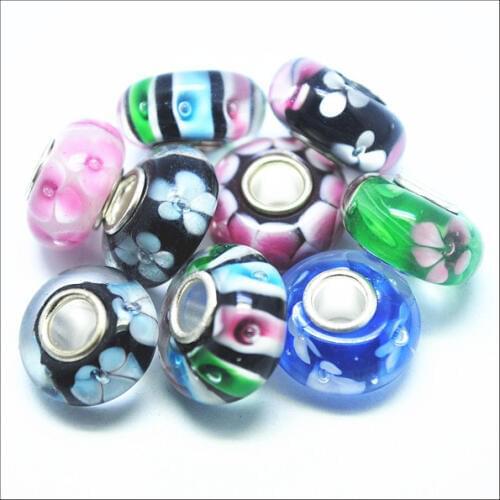 5pcs Wholesale glass beads european beads with big hole for chain bracelets making accessories 8x14mm lampwork glass bead crysta
