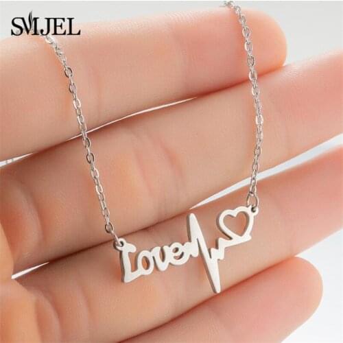 SMJEL Stainless Steel Necklaces For Women Wedding Jewelry Love Letter Heartbeat Heart Pendant Necklace Best Gifts for Her Mom