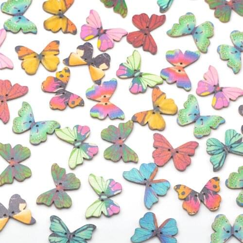 KALASO 50Pcs 2 Holes Mixed Colorful Butterfly Wooden Buttons Fit Sewing And Scrapbooking For Craft DIY Supplies