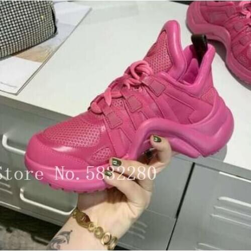 Pink Sewing Air Mesh Breathe Top Quality women Shoes Walking Sneakers Outdoor Trainer Thick Platform Spring men shoes