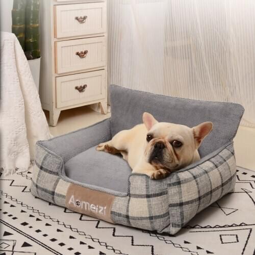 Pet Kennel Removable and Washable Dog Kennel for All Seasons Warm In Winter Classic Checkered Pattern Comfortable Back Cushion