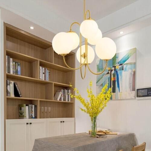SGROW Indoor Lighting Fixtures Modern Hanging Lamps for Bedroom Gold Metal Body LED Lights 6 Glass Balls Lamp Chandeliers